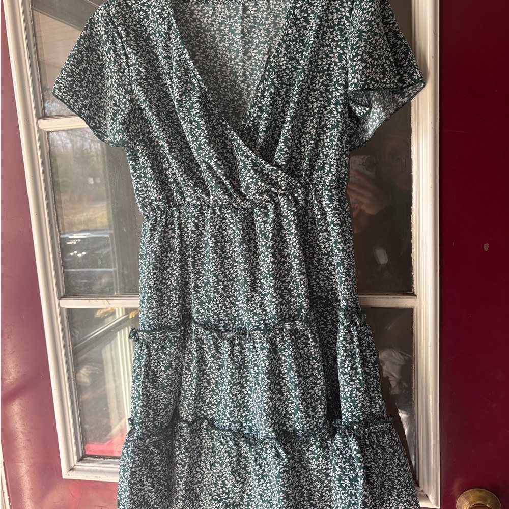 Floral V-Neck Green Dress